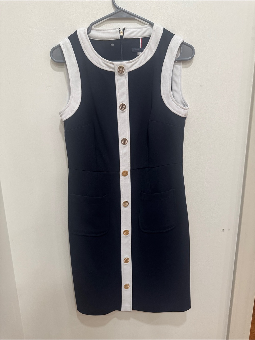 Tommy Hilfiger Summer Nautical Navy Dress with White Trim and Gold Buttons